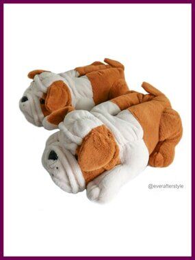 Plush Bulldog Animal Slippers Cozy Winter Indoor Slip-On Shoes